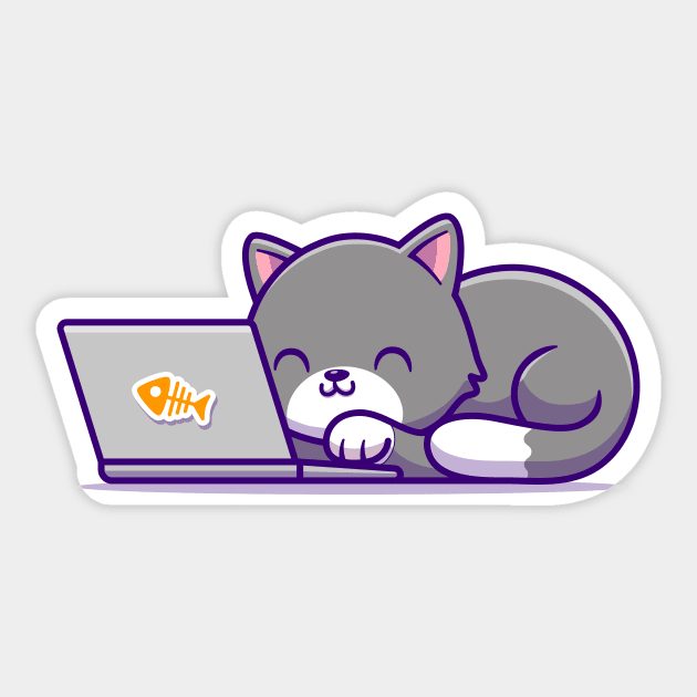 Cute Cat And Laptop Sticker by Catalyst Labs